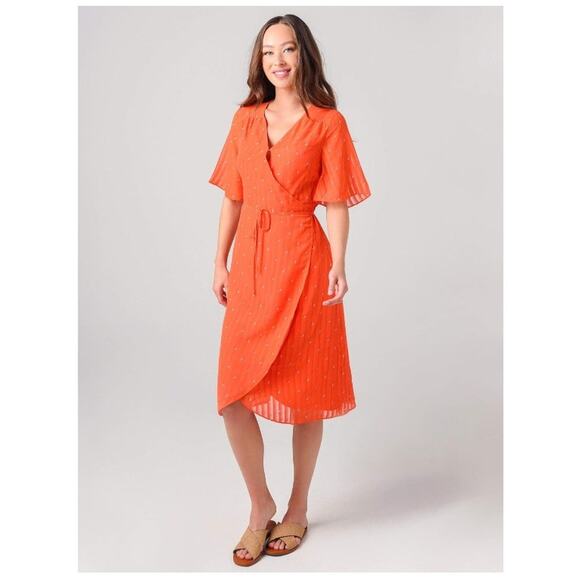 Cupcakes & Cashmere Women's Red Midi Wrap Dress Small Party Datenight flirty - Picture 2 of 10